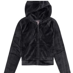 Victoria’s Secret On Point Black Velour Full Zip Jacket Hoodie XL NWT